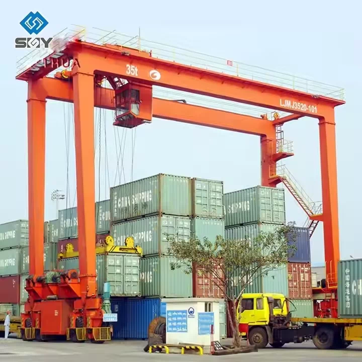 High Efficiency Rubber Tyre Single Beam Gantry Crane With Electrical Hoist