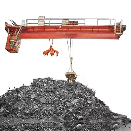 Special bridge crane with a magnet and a grab