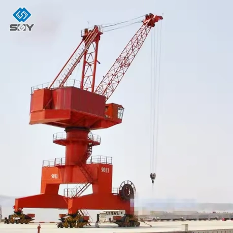 Heavy-duty mobile harbour crane lifting shipping containers